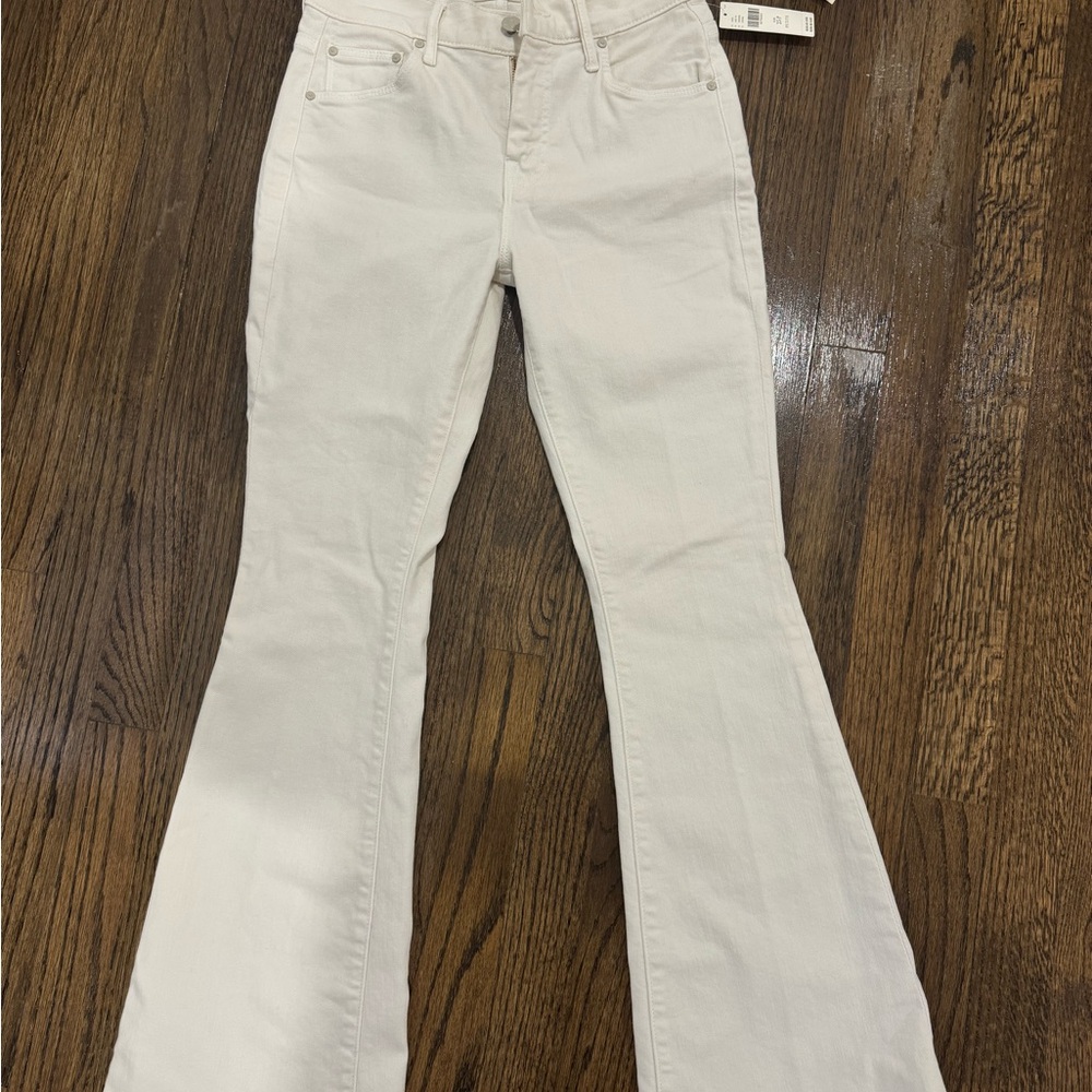 MOTHER Cream Flare Wide Leg Jeans